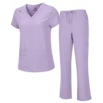 Natural Uniforms Women's Cool Stretch V-Neck Top and Cargo Pant Set (Lavender, XX-Large)