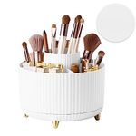 Top-spring 360° Rotating Makeup Organiser, Spinning Makeup Brush Holder with Anti-slip Mat, Make Up Storage 5 Compartments for Skincare Perfumes Cosmetics Bathroom Bedroom Stationery Storage (White)