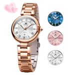 OLEVS Wrist Watches for Women Elegant Date Roman Numeral Scale Womens Quartz Watches Rose Gold Stainless Steel Watches with Silver Dial Waterproof Luminous