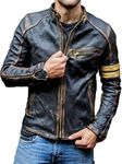 Real Leather Jacket Mens | With Distressed Vintage Detail | Cafe Racer Leather Jacket Black | Motorcycle Jacket