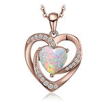 JewelryPalace Love Heart 2.5ct Created Opal Pendant Necklace for Women, 14K Rose Gold Plated 925 Sterling Silver Necklace for Her, Anniversary Gemstone Jewellery 18 Inches Chain