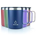 yoelike Stainless Steel Coffee Travel Mug with Handle and Lid, 410ml/14oz Vacuum Insulated Mug, Leak Proof, Powder Coated, Thermo Camping Coffee Cup for Tea Hot Cold Drinks Office Outdoor Navy Blue