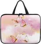 Dajingkj 17 inch Laptop Sleeve with Handle Women Pink Butterfly Waterproof Neoprene Laptop Bag Computer Notebook Carrying Case Cover Novelty Design Cute Durable Protective Cover