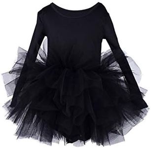 Tutu.kk Kids Girls Tutu Ballet Dress Gymnastics Long Sleeve 4-Layers Tulle Tutu Leotard Black 5-6 Years