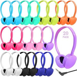 Ladont 20-Pack Kids Headphones Bulk for Classroom School Library,Durable Wholesale Wired Headphones for Kids Student Boys Girls Adults,HD Sound 3.5mm Jack (10 Color)