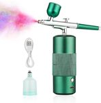 Airbrush Kit Machine with Compressor, Rechargeable Handheld Airbrush, Professional Cordless Air Brush Portable Wireless for Nail Art, Makeup, Barber, Cake Decor, Painting (Green)