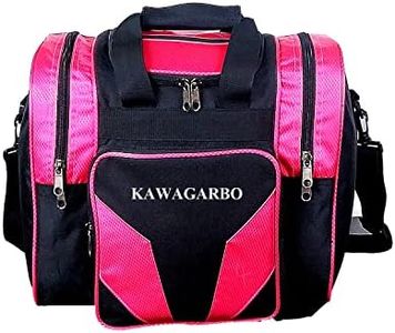 Kawagarbo Bowling Bag for Single Ball - Single Ball Tote Bag with Padded Ball Holder - Fits a Single Pair of Bowling Shoes Up to Mens Size 14 (Black/Pink)