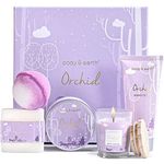 BODY & EARTH Luxury Gifts for Women, 5 Pcs Orchid Bath Spa Gift Set Includes Scented Candle, Body Butter, Hand Cream, Gifts for Pregnant Women, Birthday Gift Sets for her,Christmas Gifts