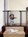 BABELIO 29.5-48" Extra Wide Baby Gate with Cat Door, Auto Close Dog Gate for Stairs & Doorways,Pressure/Hardware Mounted Pet Gate with Cat Door, Metal Safety Gate, Black