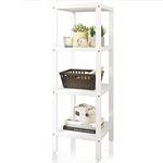 SMIBUY Bathroom Storage Shelf, 4-Tier Bamboo Rack Organizer, Multifunctional Shelving Unit for Living Room Bedroom Kitchen (White)