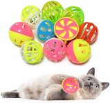 PETFAVORITES Cat Jingle Balls Toys 10Pcs 6 Styles for Indoor Cats - Plastic Lattice Cat Balls with Bells Kitten Rattle Toy, Gift Box and 1.5"