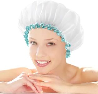 mikimini White Shower Cap for Long Hair, Waterproof Washable Hair Caps for Women and Girls, Extra Large Double-layered Bath Caps for Thick Hair