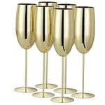 Oak & Steel 6 Gold Champagne Flutes, 280ml - Stainless Steel Gold Prosecco Glasses with Gift Box