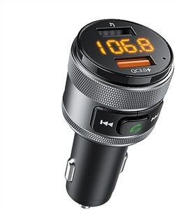 LENCENT Bluetooth 5.0 FM Transmitter for Car, Wireless Radio Adapter Car Kit with Big Button, QC3.0 18W Car Fast Charger, Hi-Fi Music Streaming, Hands-Free Calls, 2 USB Ports Charger Support USB Drive