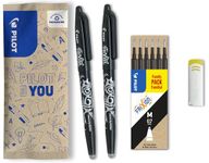 Pilot Frixion Erasable Rollerball 0.7mm Tip Twin Pack with 6 Refills and Eraser- Black