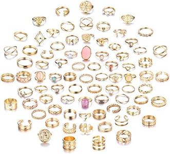 Ubjuliwa 82pcs Gold Silver Knuckle Rings for Women Stackable Mid Finger Joint Ring Set Retro Vintage Boho Rings Aesthetic Stacking Crystal Rings Bulk, Adjustable, Metal, Cubic Zirconia