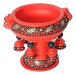 Shabana Art Potteries Handmade Earthenware Decorative Flower Pot/Urli - Red (Dia - 8 Inch With Stand), 750 ML