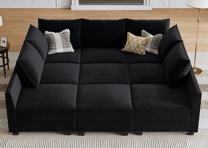 HONBAY Modular Sofa with Ottoman, Black