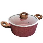 6 Quart Dutch Oven, with Lid, Nonstick, Stock Pot, Soup Pot, Casserole Pot, Granite Cooking Pot, Healthy Pasta Pot, Red Sauce Pot with Wood grain Bakelite Handle, All Stove Compatible Cookware