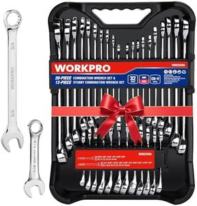 WORKPRO 32-Piece SAE & Metric Combination Wrenches Set, 20-Piece Standard wrenches and 12-Piece Stubby Wrenches with Organizer Tray, Cr-V Steel Mirror Chrome Polished