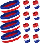 PAMASE 4 Sets Striped Sweatbands Set, Including 4 pcs Sports Headbands and 8 pcs Wristbands Cotton Sweat Band American Flag Style for Tennis Athletic Men Women