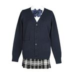 jinghuiyue Women's Cardigan School Uniform Sweater V Neck Button Down Knit Cardigans Coat with Pockets, Navy Blue, X-Large