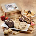 Dulcet Gift Baskets Signature Bakery Happy Birthday Celebration Gift Tin- With Fresh Baked Cookies, Fudge Brownies & Flaky Rugelah- Balloons & Candles, Great for Birthday parties & Celebration- Mom,