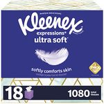 Kleenex Expressions Ultra Soft Facial Tissues, 3-Ply, Hypoallergenic, 18 Cube Boxes, 60 Tissues per Box (1,080 Tissues Total), White, 54367