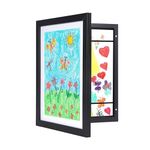 Giftgarden Black Kids Art Frame Changeable, Matted Display 8.5x11 Picture with Mat or 10x12.5 without Mat, Front Loading Hinged Wood Frames with Storage for Children Artwork Projects Drawing, Holds 100Pcs