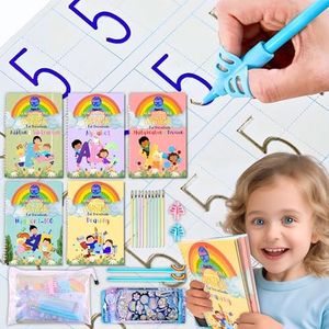 Large Magic Handwriting Practice Workbooks, Reusable Grooved Handwriting Practice for Kids 3-8, Toddler Writing Practice, Math Calligraphy, Letter Tracing, for Kindergarten Preschool, 9.5" x 6.3"