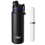 Membrane Solutions C3 Filtered Water Bottle, 32oz Stainless Steel Water Bottle with Replaceable ACF+UF Filter Cartridge, Portable Water Bottle, Travel, Hiking & Camping for Clean Drinking Water(Black)