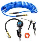 YOTOO Air Compressor Accessories Kit, Heavy Duty 1/4" x25' Air Hose Kit with 150 PSI High Accuracy Digital Tire Inflator Gauge, Adjustable Air Blow Gun Kit