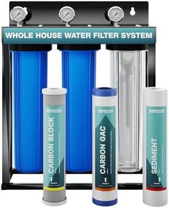 Nu Aqua 3 Stage Whole House Water Filter System w/Pressure Gauges - 20” x 4.5” TDS Reducing Home Filtration - Sediment, Granular Carbon, Carbon Block