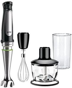 Braun Minipimer 7 MQ7035X – Hand Blender 1000 W, Active Blade Technology, Powerbell Plus and SplashControl, 3 Accessories (500 ml Chopper, Sticks, 600 ml Measuring Cup), Grey