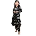 MIVASTRI Girls Cotton Blend Straight Kurta Pant Set | Girls Solid Dress Casual Printed Kurta and Pant | Kids' Salwar Suit (IN, Age, 9 Years, 10 Years, BLACK)