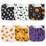 Zainpe 6Pcs Snap Muslin Cotton Baby Bibs Halloween Ghosts Pumpkin Bat Pattern Infants Drooling Bib Soft Absorbent Adjustable Burp Cloths Feeding Bibs for Newborns Toddlers Teething Eating 0-36 Months