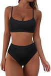 RXRXCOCO High Cut Bikini Set Swimming Costume Women 2 Piece Bikini Sets Square Neck Ribbed Swimsuit