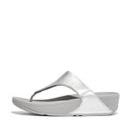 FitFlop Women's LULU Toe Post Leather Flip-Flop, Silver, 6