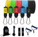 Bodylastics PRO Series Resistance Band Set - 5 Bands, Handles, Ankle Straps, Door Anchor, Carry Bag Heavy-Duty Stretch Exercise Bands-Patented Clips and Snap Reduction Tech (190 Lbs Max Resistance)