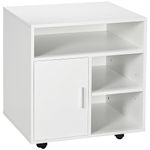 HOMCOM Multi-Storage Printer Stand Unit Office Desk Side Mobile Storage w/Wheels Modern Style 60L x 50W x 65.5H cm - White