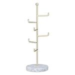 Navaris Metal Jewellery Tree Stand - 6 Tier Organiser with Marble Base - Hanger Display Holder to Store Necklaces Bracelets Rings Accessories - Gold