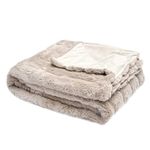 Sleepdown Striped Faux Fur Throw Over Sofa Bed Couch Super Soft Warm Cosy Luxury Cosy Blanket Bedspread - Mink - 150cm x 200cm