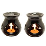 KC Kullicraft Black Ceramic Aroma Diffuser Oil Burner Clay Lamp Wax Warmer Tea Light Holder for Home Décor (Free 1 Candle Tea Light) - Pack of 2