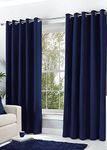 Hachette Thermal Blackout Curtains Eyelet Ring Top Including Pair of Tiebacks (Navy Blue, 66" X 72")