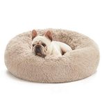 Love's cabin 20in Cat Beds for Indoor Cats - Cat Bed with Machine Washable, Waterproof Bottom - Taupe Fluffy Dog and Cat Calming Cushion Bed for Joint-Relief and Sleep Improvement