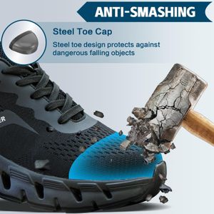 Steel Toe Safety Trainers, Black – Men’s Size 8 UK