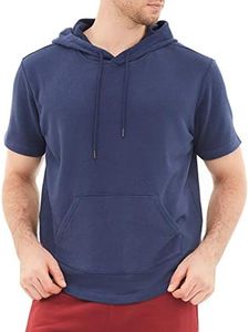 Dubinik®Short Sleeve Hoodie Lightweight Soft Cotton Moisture Wicking Kangaroo Pocket Short Sleeve Hoodie For Men Navy Blue