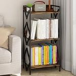 Wisdom Star 3 Tier Bookshelf for Small Space, Metal Small Bookcase/Shelving Unit for Books, Organizers and Storage for Office Living Room Bedroom, Rustic Short Stand Book Shelves, End Table, Black