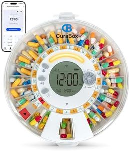 CB CuraBox 28-Day Wi-Fi Automatic Pill Dispenser for Elderly, App Remote Monitoring, Alarm Light Alerts, Medication Assistant for Seniors and Caregivers with Adherence Tracking, Key Lock, Clear LCD