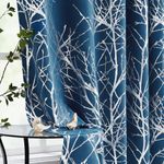 FMFUNCTEX 100% Blackout Curtains for Bedroom Silver Foil on Navy Blue Curtains 84 Inches Long Living Room Tree Branch Metallic Pattern Curtains Thermal Insulated Room Darkening Drapes 2 Panels Grommet